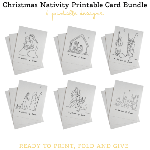 Set of 6 Nativity Printable Christmas Cards