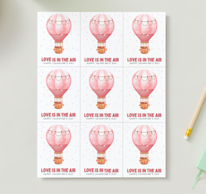 Printable Valentine Exchange Cards - Hot Air Balloon
