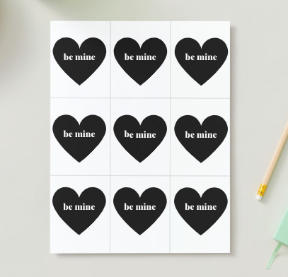 Printable Valentine Exchange Cards - Black & White Heart - Be Mine