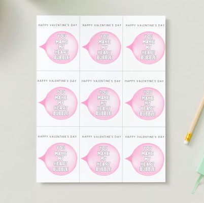 Printable Valentine Exchange Cards - Bubble Gum