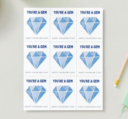 Printable Valentine Exchange Cards - You're a gem