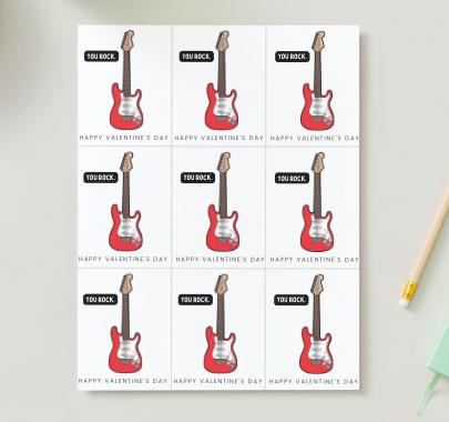 Printable Valentine Exchange Cards - Guitar - You Rock