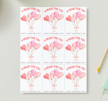 Printable Valentine Exchange Cards - Heart Balloons