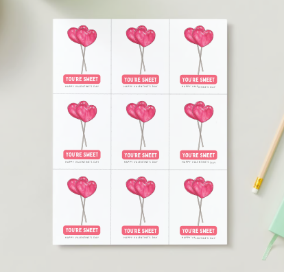 Printable Valentine Exchange Cards - Heart Lollipop