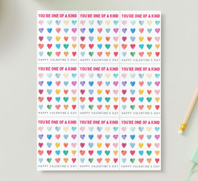 Printable Valentine Exchange Cards - Colorful Hearts - One of a Kind