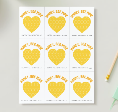 Printable Valentine Exchange Cards - Honey Straw - Bee Mine