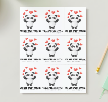 Printable Valentine Exchange Cards - Panda - Beary Special