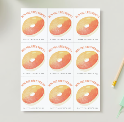 Printable Valentine Exchange Cards - Peach Rings - Life's Peachy with You