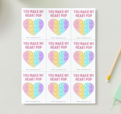 Printable Valentine Exchange Cards - Pop Fidget Toy - You Make My Heart Pop
