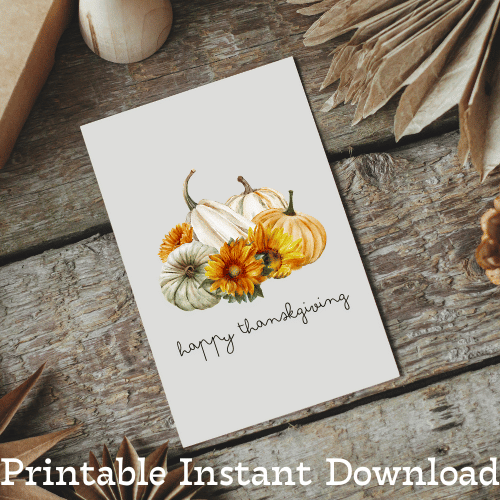 Printable Thanksgiving Cards - Single Card Digital Download File